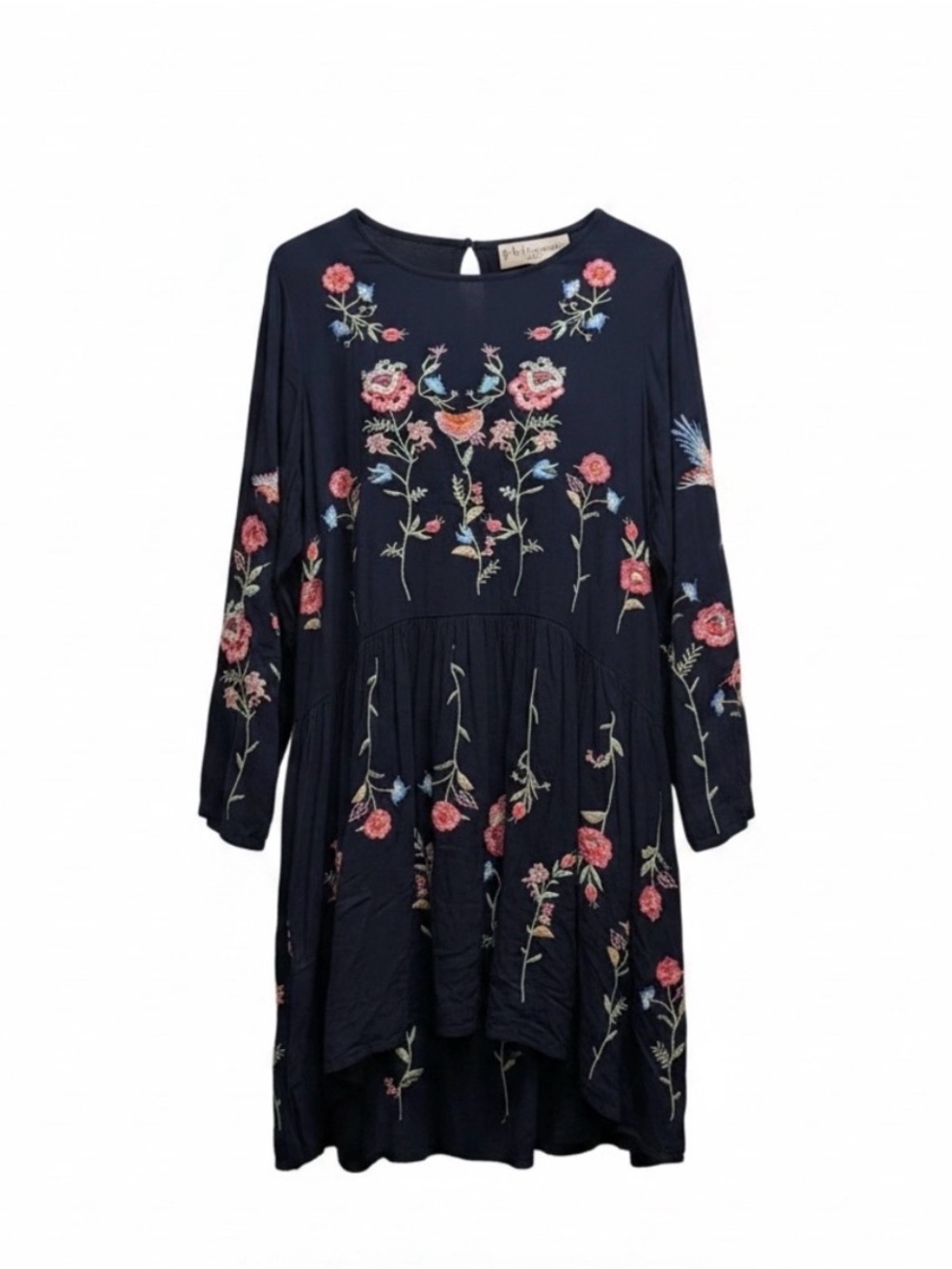 Philosophy Embroidered Navy Floral Long-Sleeve Hi Lo Dress Size Petite Small